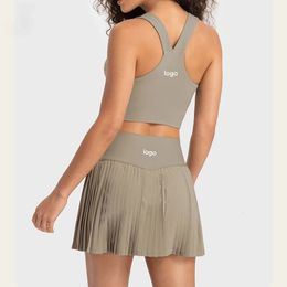 Women Sportswear Slim Fit Bra Shockproof Party Running Fitness Sports Golf Pleated Tennis Skirt Yoga Set 240228