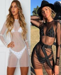 Women039s Swimwear Sexy Mesh Sheer See Through Bikini Cover Up Women Sarong Bathing Suit Beach Mini Dress Swimming Suits Cover1756880