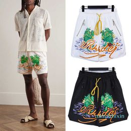 2024r Fashion Casual Coconut Tree Print Loose Beach Nylon Split Shorts Men Running fitness