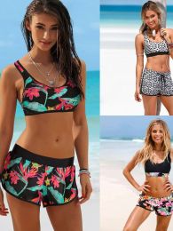 Swimwear Two Pieces Bikini 2022 Ladies High Waist Swimsuit Swimwear Women Padded Tankini Swimsuit Push Up Sexy Bikini Print With Shorts