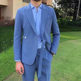 Suits Blue Men Suits Fashion New Peak Lapel and Latest Design Button Jacket Smart Casual Wedding Suits for Men Slim Fit 2 Piece 2023