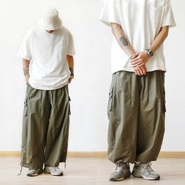 Multi-Pocket Cargo Pants Mens Casual Solid Colour Straight Pants Baggy Wide-leg Cropped Pants Men Ankle-length Pants 240228