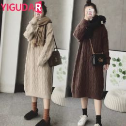 Dresses Vintage Knitted Sweater Long Sleeve Maternity Dresses pregnant women clothing Slim Korean Elegant Fall Winter Sweater vestidos