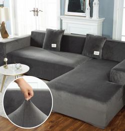 Plush Sofa Covers for Living Room Velvet Elastic Corner Sectional Couch Love Seat Cover Set Armchair L Shape Furniture Slipcover 22081308