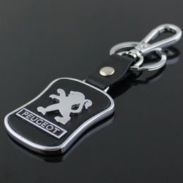 5pcs Lot Top Fashion Car Keychain for Peugeot Metal Leather Keyring Key Chain Ring Llaveros Chaveiro Emblem Key Holder269s