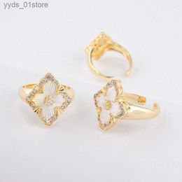 Band Rings Natural Mother of Pearl Open Rings Gold Plated Womens Elegant Cr Ring Luxury Jewelry for Female Party Wedding L240305