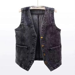 Waistcoats Spring Summer Korean Short Denim Vest Women Vintage Black Sleeveless Jacket Casual Jeans Vests Female Waistcoat Chaleco Mujer