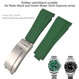 20mm Rubber Watch Strap Black Green Blue White Adjustable Fold Buckle Band for Rolex Submariner GMT OYSTERFLEX Bracelet 220624233t