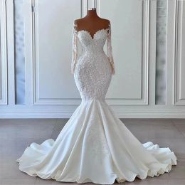 Gorgeous Mermaid Wedding Dress 2024 Sheer Neck Long Sleeves Lace Beads Bridal Party Gowns Custom Made Vestidos De Noiva Robe De Mariee