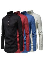 Men039s Dress Shirts Men 39s Autumn Cotton Linen Long Sleeve Blouse Business Shirt Antiwrinkle Stand Collar Slim Formal Bre8126568