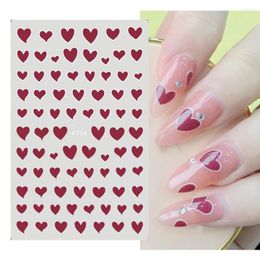 Nail Stickers 1pcs Red Heart Nails 3D Sticker Black White Love Shaped Wrap Slider Word Design Manicure Art Decoration Adhesive Tip BEF740