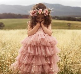 Little Girls Summer Dress for Kids Princess Birthday Party Gown Lace Sling Tutu Wedding Children Dresses Vintage Floral Clothes 225928070