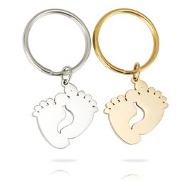 Steel Gold Stainless Steel Baby Foot Key Chain Blank For Engrave Metal Baby Feet Keychain Mirror Polished Whole 10pcs227r