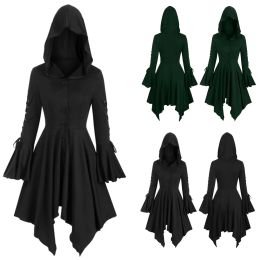 Dress Mediaeval Vintage Cosplay Costumes Gothic Women Dresses Witch Middle Ages Renaissance Black Cloak Clothing Irregular Hooded Dress