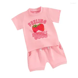 Clothing Sets Toddler Baby Girl Clothes Letters Strawberry Print T Shirt Elastic Waist Shorts Summer 2 Piece Outfit Set