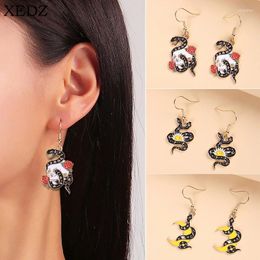 Stud Earrings 3 Styles Fashion Punk Black Snake Pendant Custom Sun Moon Rose Women's Charm Jewelry Gifts Wholesale