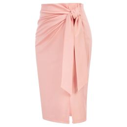 Skirt KK Woman Clothing BowKnot Decorated High Waist Side Slit HipsWrapped Bodycon Skirt Fashion Lady Slim Basic Tube Pencil Skirt