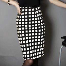 Skirts New plaid bag hip skirt large size S5XL casual skirt ladies temperament high waist stretch pencil skirt office