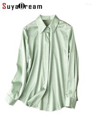 Women's Blouses SuyaDream Women Silk Shirts 92%Silk 8%Spandex Turn Down Collar Herringbone Blouse Shirt 2024 Autumn Office Chic Top