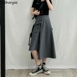 skirt Skirts Women Asymmetric Cargo Pocket Laceup Trendy Midcalf Skirt Loose High Waist Cool Girls StreetStyle Stylish Leisure Chic