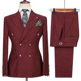 Suits Burgundy Formal Mens Suits Slim Fit Wedding Tuxedos Male Blazers Peak Lapel For Groom 2 Pieces Business Casual Terno Masculino