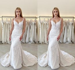 Fabulous Plus Size Mermaid Wedding Dresses Spaghetti Straps Lace Applique Satin Tulle Draped Pleats Court Train Bridal Gowns Vestidos De Noiva Custom Made