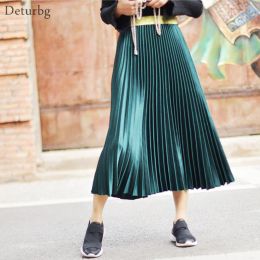 Dresses Women's Metal Color Pleated Midi Skirt Japanese Style Ladies Streetwear High Waist Velour Chic Skirts Saias 2019 Spring Sk279