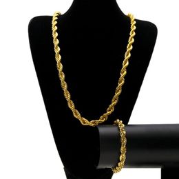 10MM Hip Hop ed Rope Chains Jewellery Set Gold Silver Plated Thick Heavy Long Necklace Bracelet Bangle for Men s Rock Jewellery A277L