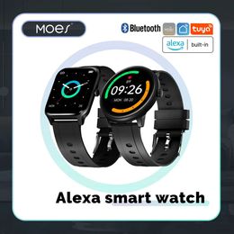 MOES Smart Watch Alexa Built-in Fiess Tracker Heart Rate and Blood Oxygen Monitor, IP68 Waterproof 1.69-inch Color Touchscreen