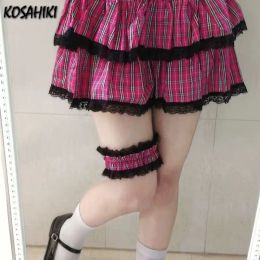 skirt KOSAHIKI Japanese Harajuku Girls Lace Plaid Skirts Punk Cute Lolita Cake MIni Faldas Mujer Moda 2024 Kawaii Skirt