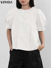 Blouse Fashion White Shirts Women Blouse 2023 VONDA Beach Solid Colour Tunic Summer Tops Casual Loose Blusas Oversized Tops Baggy