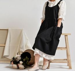 Literary fresh simple Nordic cotton and linen home aprons baking female gardening kitchen cooking overalls3700356