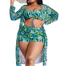 Plus Big Size Swimwear For Women Swimsuit Large Bathing Suits ThreePiece Push Up Bikini Set Sexy Separate Stylish 240220