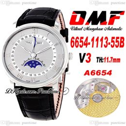 OMF Villeret Complicated Function A6554 Automatic Mens Watch V3 40mm 6654-1113-55B Steel Case Gray Dial Silver Roman Markers Black259A