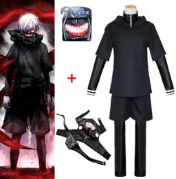 Asian Size Japan Anime Tokyo Ghoul Kaneki Ken Party Black Cosplay Halloween Costume Hoodie Uniforms Face Mask7359006