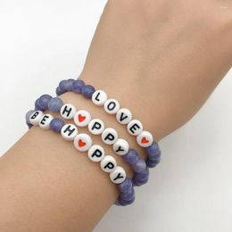 Charm Bracelets 6mm Natural Stone For Women Couple Bracelet 2024 Trendy Light Purple Letter Love Happy Jewelry