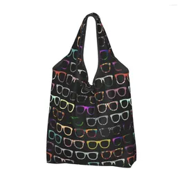 Shopping Bags Kawaii Print Retro Glasses Hipster Tote Bag Portable Shoulder Shopper Optician Optometrist Handbag