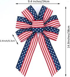 Christmas Decorations American Flag Red And Blue Stripe Big Bow Ribbon Handmade DIY Independence Day Wreath Hanging Paper