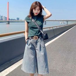 Shorts Street Wear High Waist Wide Leg Denim Shorts Women Knee Length New Jean Shorts Women Summer Korean Style Women Bermuda Shorts