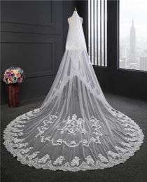 arrival layers 3 5m long cathedral wedding veils with lace applique trim soft tulle real image bridal veil5108818