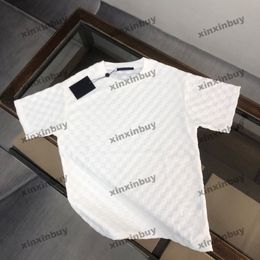 xinxinbuy Men designer Tee t shirt 2024 Chessboard grid towel embroidery short sleeve cotton women blue black green XS-L