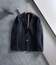 Jackets Men Suit Jacket Business Casual Wool Jacket Fashion Metal Design Loose Coats Classic Striped Sleeves Men New Blazer