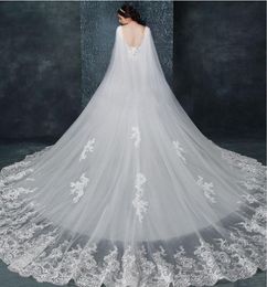New Designer Bridal Wedding Shawl Cloaks Bolero Cape Lace Jacket Wraps White Ivory Shrug Cathedral Train 3M Long Veil6720655