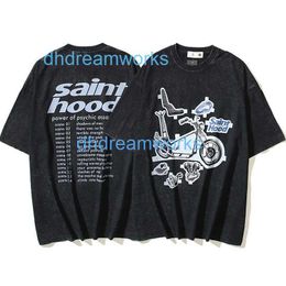 Saint Branded Hood Short Sleeved T-shirt American High Street Washed Old Loose Vintage 3toi