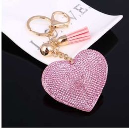 ZOSH Heart Keychain Leather Tassel Gold Key Holder Metal Crystal Key Chain Keyring Charm Bag Auto Pendant Gift Whole 2446