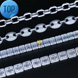 Fully iced out diamond cluster tennis chain 8mm choker necklace chain baguette cz tennis chain