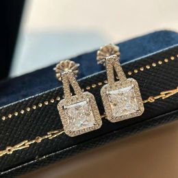 Stud Earrings 2024 Trend Classic High Quliaty Luxury Jewellery For Women Square Zircons Crystal Pure 925 Sliver