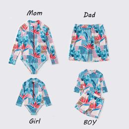 Swimwear Family Matching Swimsuit Women One Piece Leaf Mother Daughte Kid Son Girl Swimming Child Swimwear Weed Bathing Suit Kids Maillot