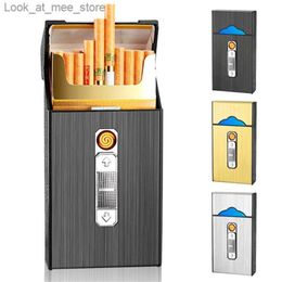 Lighters Cigar box with Lighter 20 capacity cigar storage box tobacco holder USB charging light smoking accessories small tool Q240305