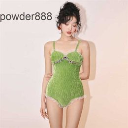 2023 Summer New Fashion Velvet One Piece Slim Covering Belly Womens Swimwear Japanese and Korean Hot Spring Resort